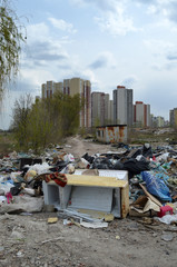 Spring landscape.Ecology of Ukraine. Nature near Ukrainian capital. Environmental contamination. Illegal junk dump. Kiev,Ukraine