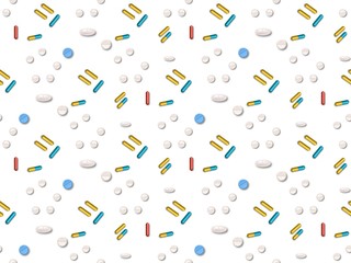 Seamless bright spring pattern with  pills and  tablets.