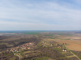 Fototapeta na wymiar Village and vineyards. Aerial photography. The village of Malo Srediste.