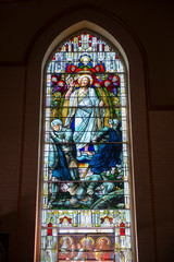 Stained glass of Saint Mary of the Assumption Parish Church at 5 Linden Pl at Harvard Street in...