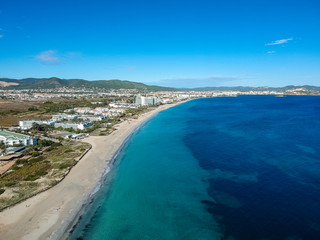 Ibiza beach. Ibiza summer. Playa den Bossa beach, Ibiza. Spain.