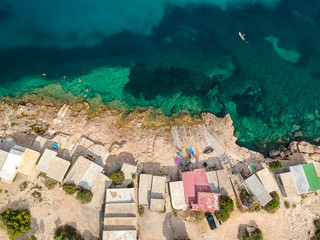 Punta de Sa Pedrera boathouses, Ibiza. Spain.