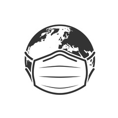 Earth globe in medical face mask icon. Vector Illustration