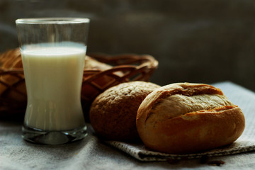 glass of milk and bread