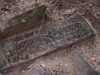 Deva Stone Relief Panel on the Ground, Siem Reap, Cambodia