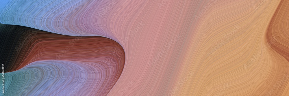 Aufkleber abstract dynamic horizontal banner with rosy brown, old mauve and blue chill colors. fluid curved lines with dynamic flowing waves and curves
