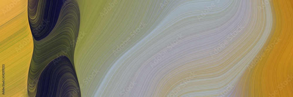 Poster abstract modern horizontal header with rosy brown, very dark blue and dark golden rod colors. fluid curved lines with dynamic flowing waves and curves
