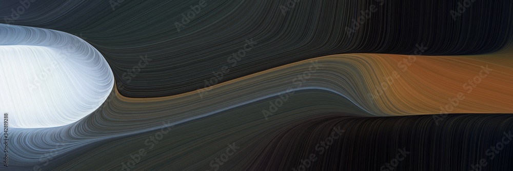 Poster abstract modern designed horizontal banner with very dark blue, light gray and brown colors. fluid curved lines with dynamic flowing waves and curves