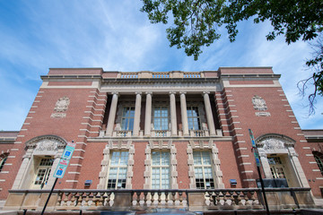 The Public Library of Brookline at 361 Washington Street in Brookline Village, town of Brookline, Massachusetts MA, USA. 