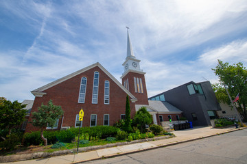 Bethany Presbyterian Church and Korean Church of Boston on 32 Harvard Street in Brookline Village, Town of Brookline, Massachusetts, MA, USA.  - obrazy, fototapety, plakaty