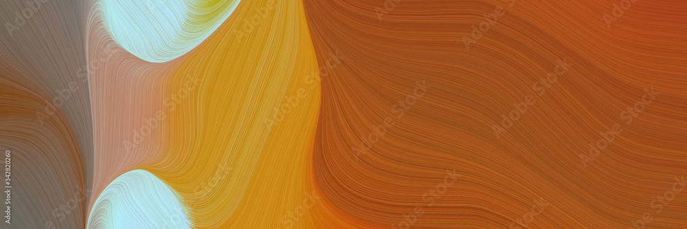 Poster abstract surreal designed horizontal banner with sienna, light blue and gray gray colors. fluid curved lines with dynamic flowing waves and curves