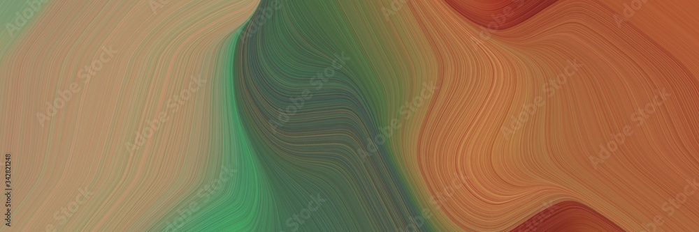 Poster abstract moving designed horizontal banner with peru, dark olive green and pastel brown colors. flui