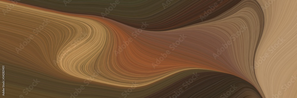 Poster abstract decorative horizontal banner with brown, dark khaki and old mauve colors. fluid curved flow