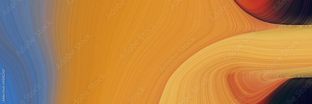 Poster abstract artistic designed horizontal header with peru, dark slate blue and bronze colors. fluid curved flowing waves and curves