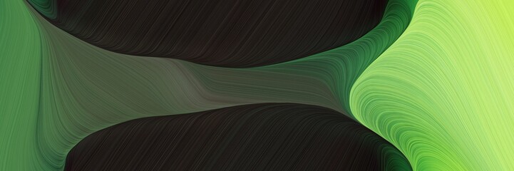 abstract decorative designed horizontal header with dark khaki, very dark green and sea green colors. fluid curved lines with dynamic flowing waves and curves