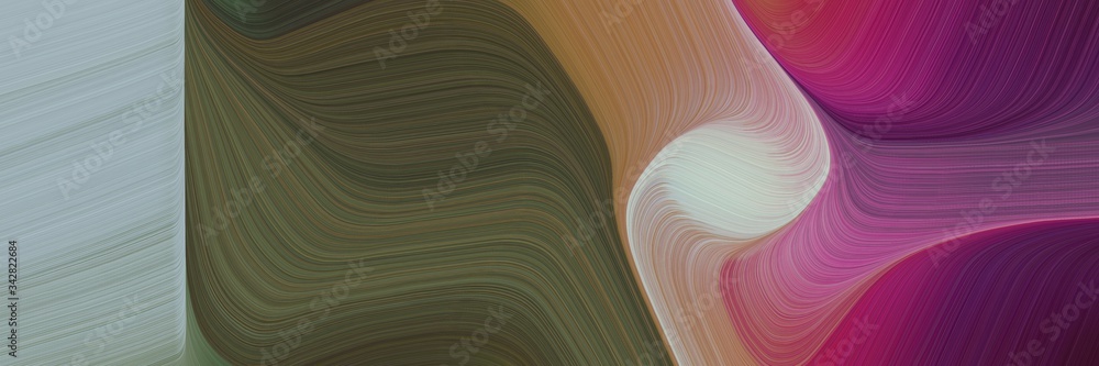 Poster abstract colorful horizontal header with old mauve, dark gray and antique fuchsia colors. fluid curved lines with dynamic flowing waves and curves