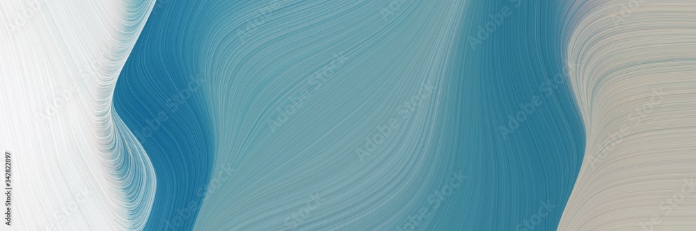 Poster abstract surreal designed horizontal banner with cadet blue, light gray and teal blue colors. fluid curved lines with dynamic flowing waves and curves