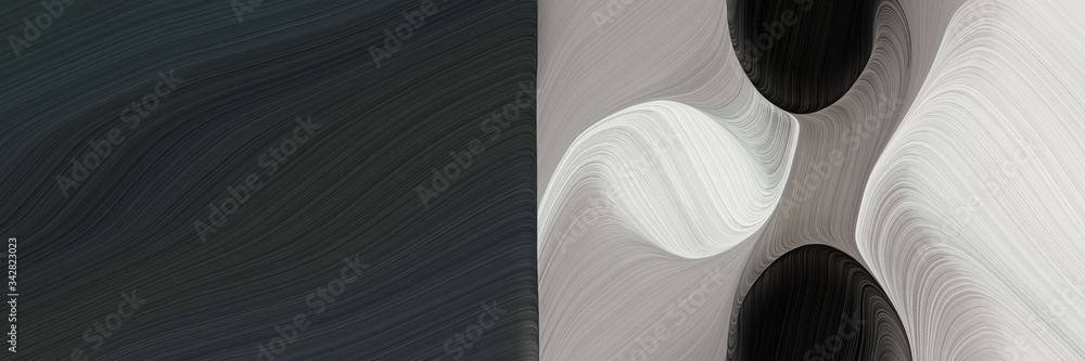 Fototapete abstract artistic header with very dark blue, silver and gray gray colors. fluid curved lines with dynamic flowing waves and curves