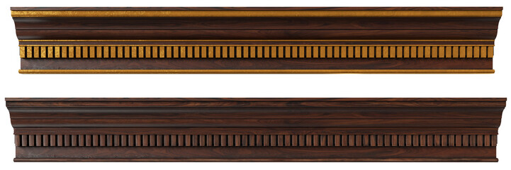 Fototapeta na wymiar Classic wood panel 900mm wood with veneer and gold elements