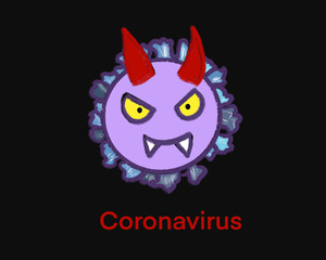 Cartoon illustration of Corona virus draw by freehand. COVID-19 illustration.