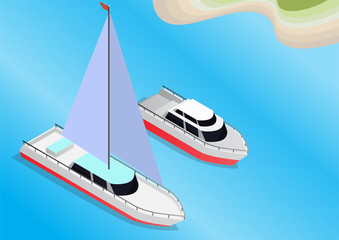 Isometric yacht on the blue sea