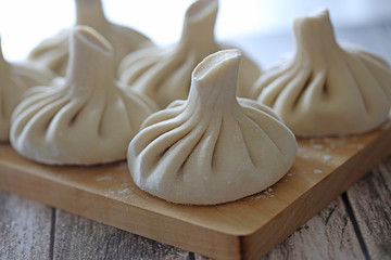 uncooked khinkali, traditional Georgian cuisine