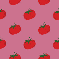 Seamless pattern with ripe tomato. Red tomatoes. Organic vegetable wallpaper.