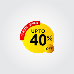 Discount Up to 40% off Special Offer Logo Vector Template Design Illustration