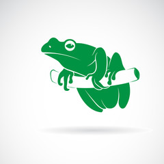 Vector of green frog on a tree branch isolated on white background. Animal. Amphibians. Easy editable layered vector illustration.