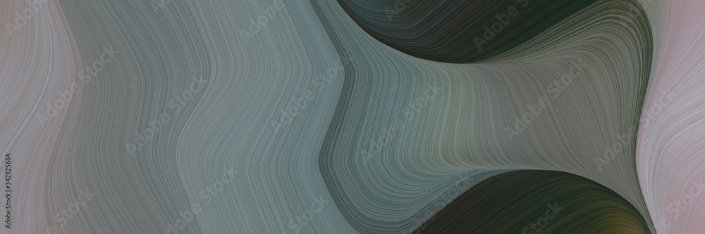 Poster abstract flowing horizontal banner with dim gray, very dark blue and dark gray colors. fluid curved 