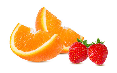 Ripe orange and strawberry. isolated on white background