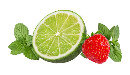 Naklejka na ściany i meble lime,mint and strawberry. isolated on white background