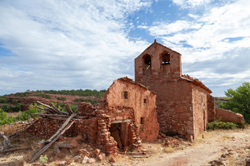 Abandoned Village in Spain. Village characteristic for its red stone.