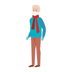 old man with scarf using face mask isolated icon vector illustration design