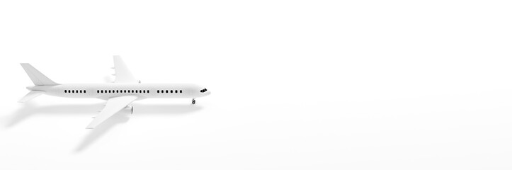 Model plane, airplane on white color background 3d rendering. 3d illustration idea of travel, tourism, transportation and holiday card template minimal concept with space for text.