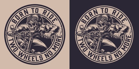Vintage motorcycle monochrome round print © DGIM studio