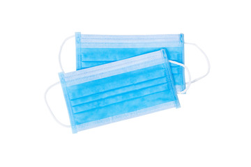 blue face mask on white background. face mask for prevent corona virus, covid-19, or air pollution. wearing face mask for good health care