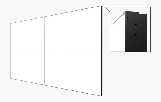 Angle View of 2x2 Video Wall (4 screens) Template. Realistic 3D Render Isolated on White Background.