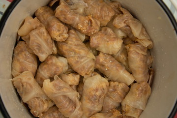 Sarmale, traditional Romanian food, rice in pickled cabbage leaves