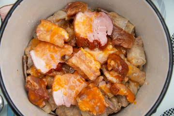Meat material for sarmale ,Sarmale, traditional Romanian food, rice in pickled cabbage leaves