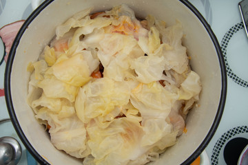 Meat material for sarmale ,Sarmale, traditional Romanian food, rice in pickled cabbage leaves