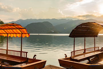 Naklejka na ściany i meble Sunset on Lake Bled in Slovenia