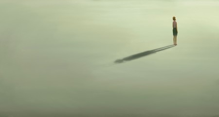 Lonely young woman with the light, painting illustration