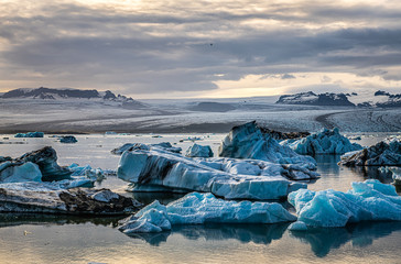 Glacier Lagoon in Jokulsarlon (Iceland) during sunset