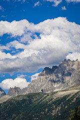 French Alps mountains in a cloudy summer day, seen from Les Houches near Chamonix, Haute Savoy, France.