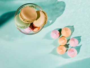 Bright picture of colorful different macaroons