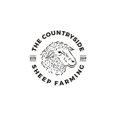 Vintage Sheep Lamb Ewe Goat Livestock Farm Stamp Label logo design © Enola99d