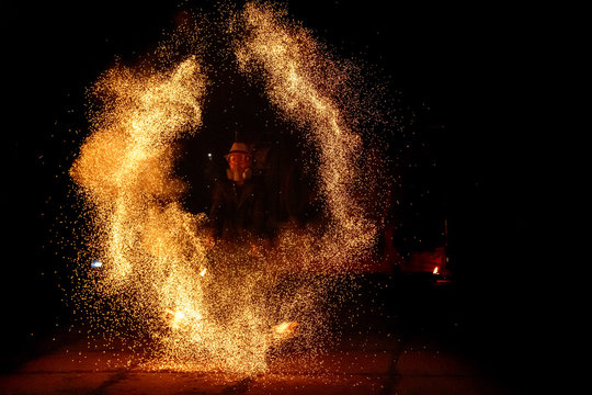 Fire show, rotation of fire