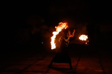 Fire show, rotation of fire