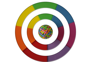 LGBT color abstract circles in two sizes and colored symbol of union, alliance in the middle. LGBT concept, symbol of LGBT, Background poster, banner, card